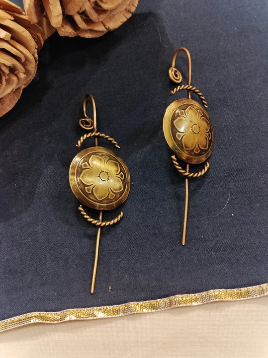 Convex flower design handcrafted copper brass ear bugidis/ clip on