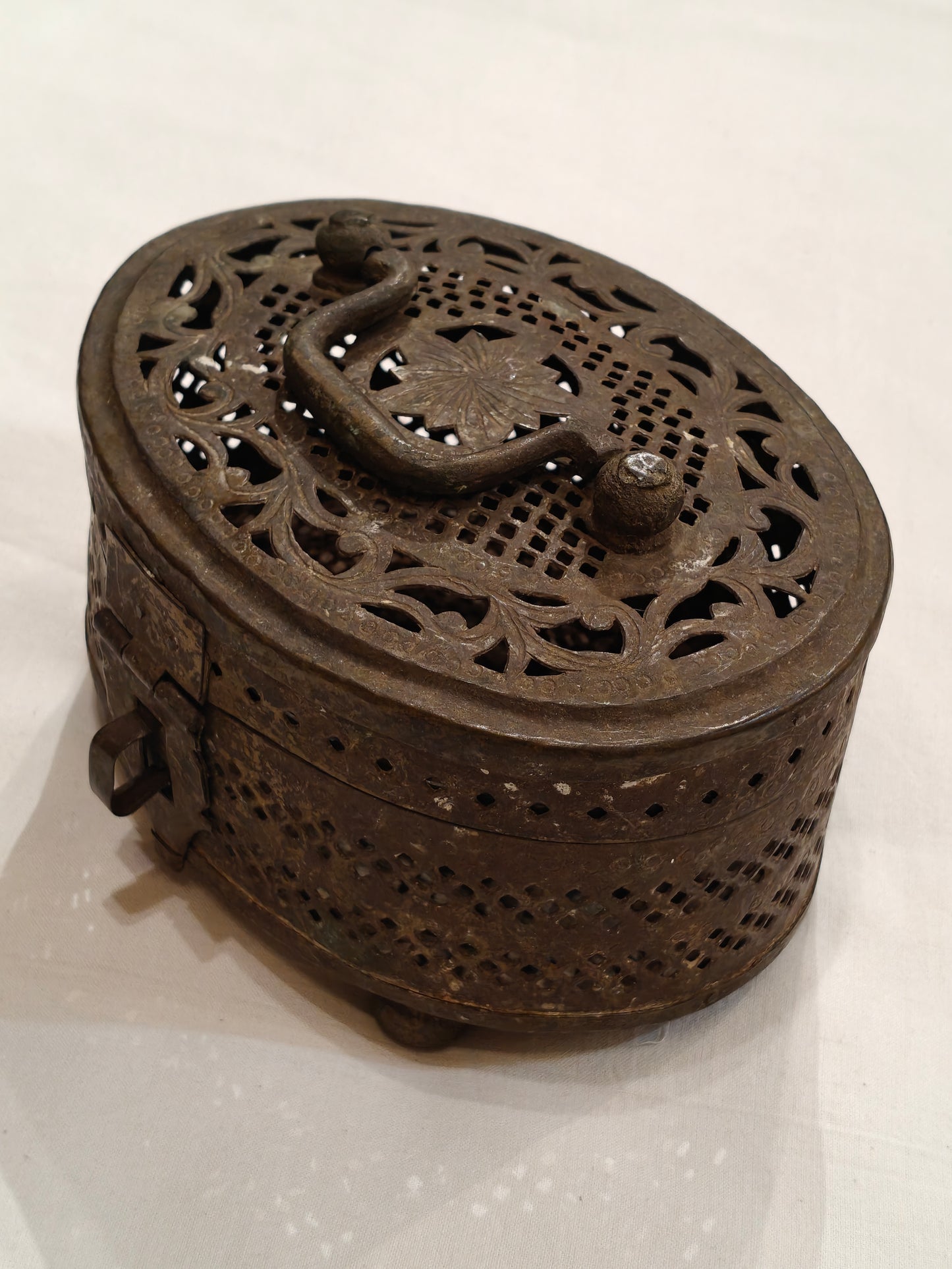 Brass container with jaali pattern - handcrafted brass vintage piece