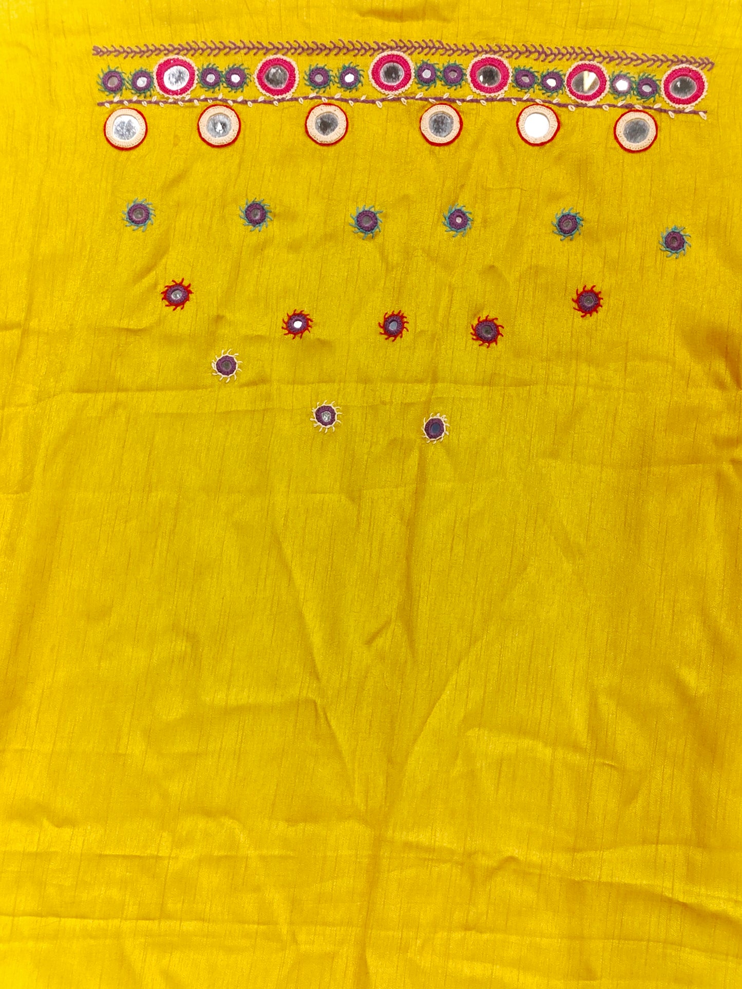 Yellow mirror embroidered silk unstitched blouse piece