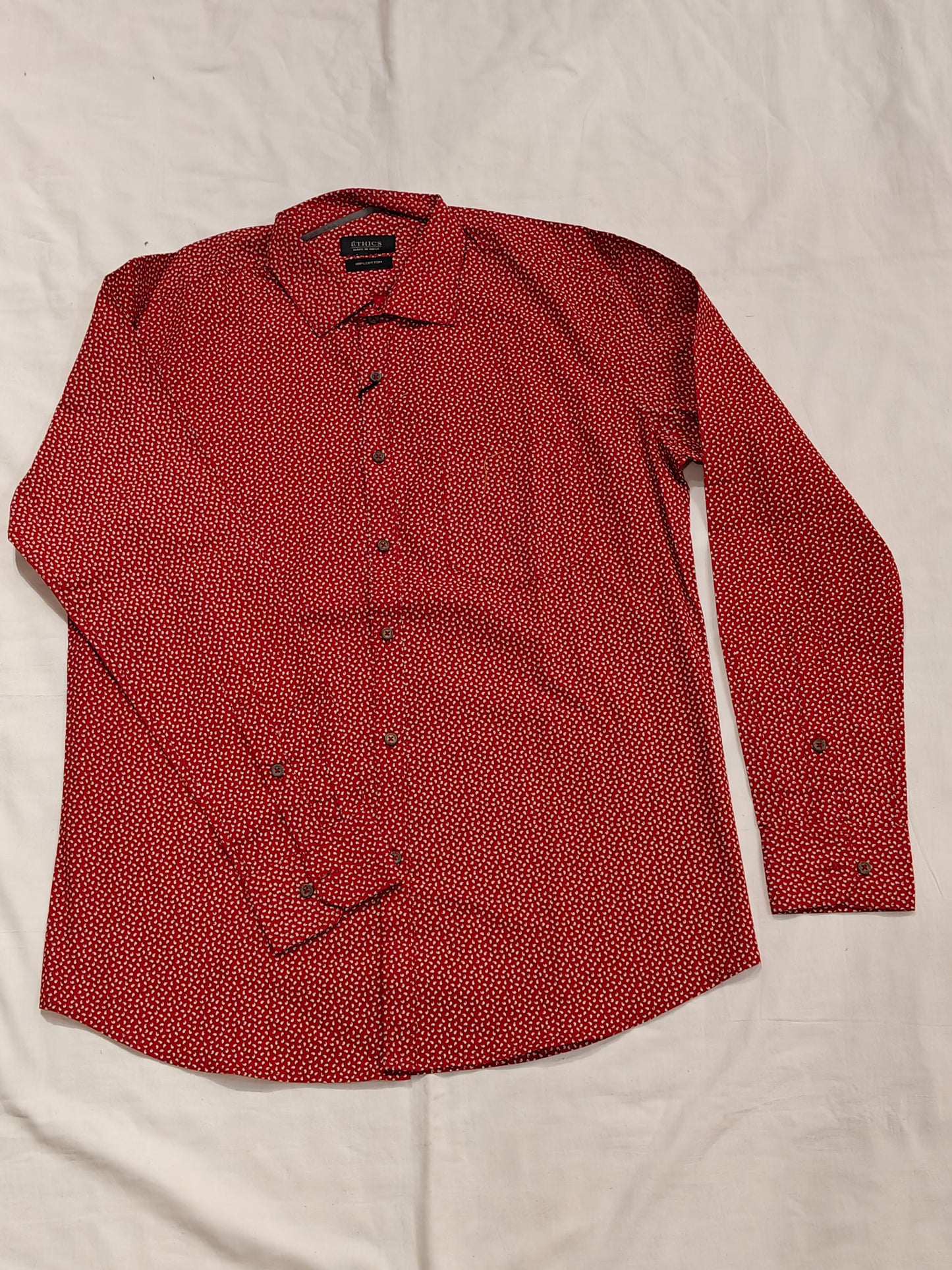 Red with tiny white butis prints cotton shirt for men