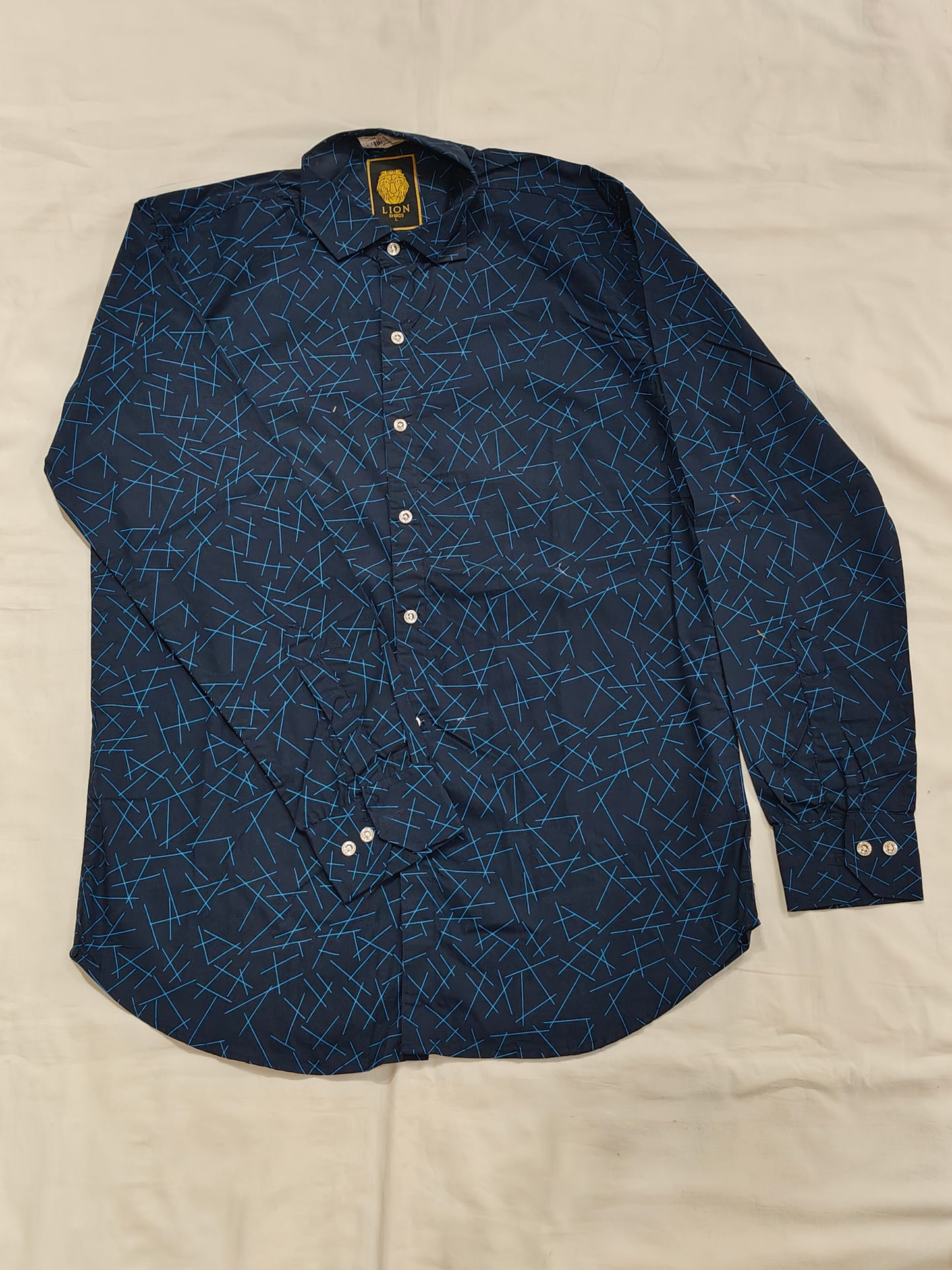 Dark blue with random lines prints cotton shirt for men