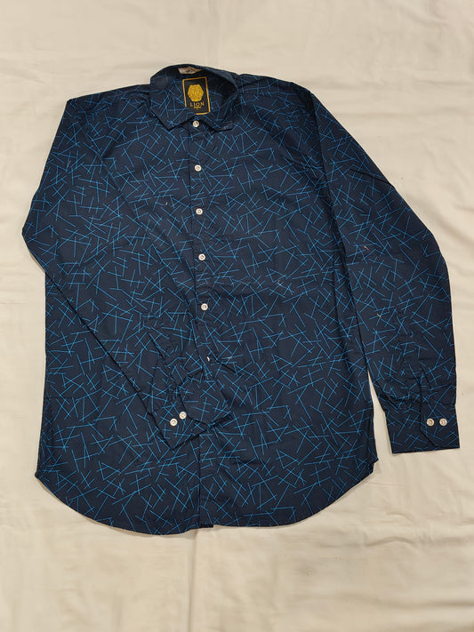 Dark blue with random lines prints cotton shirt for men
