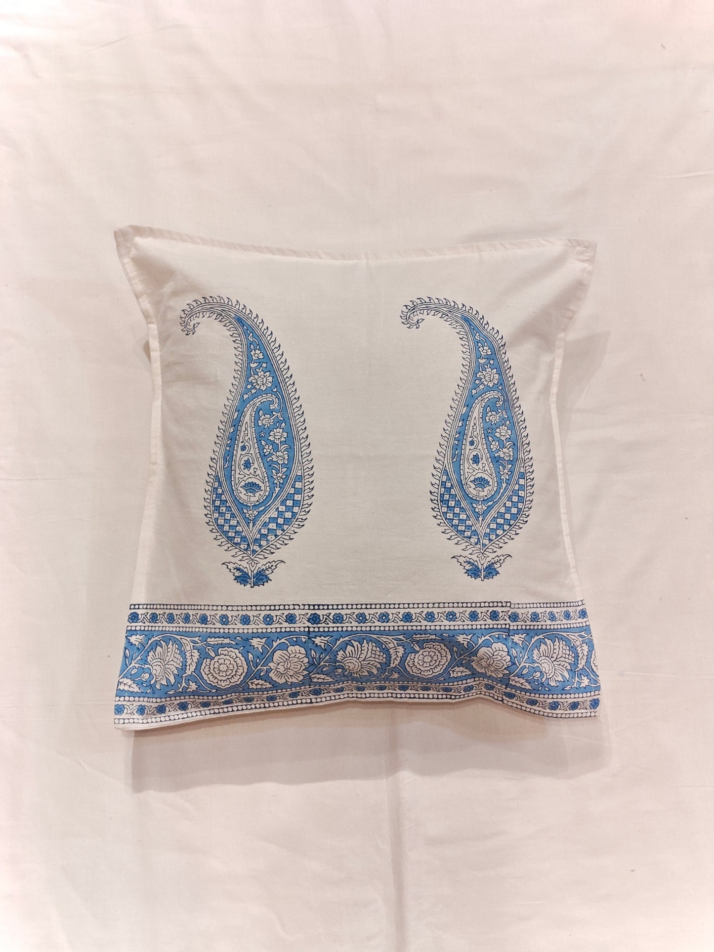 Blue paisley hand block printed cushion cover