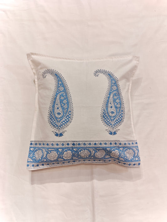 Blue paisley hand block printed cushion cover