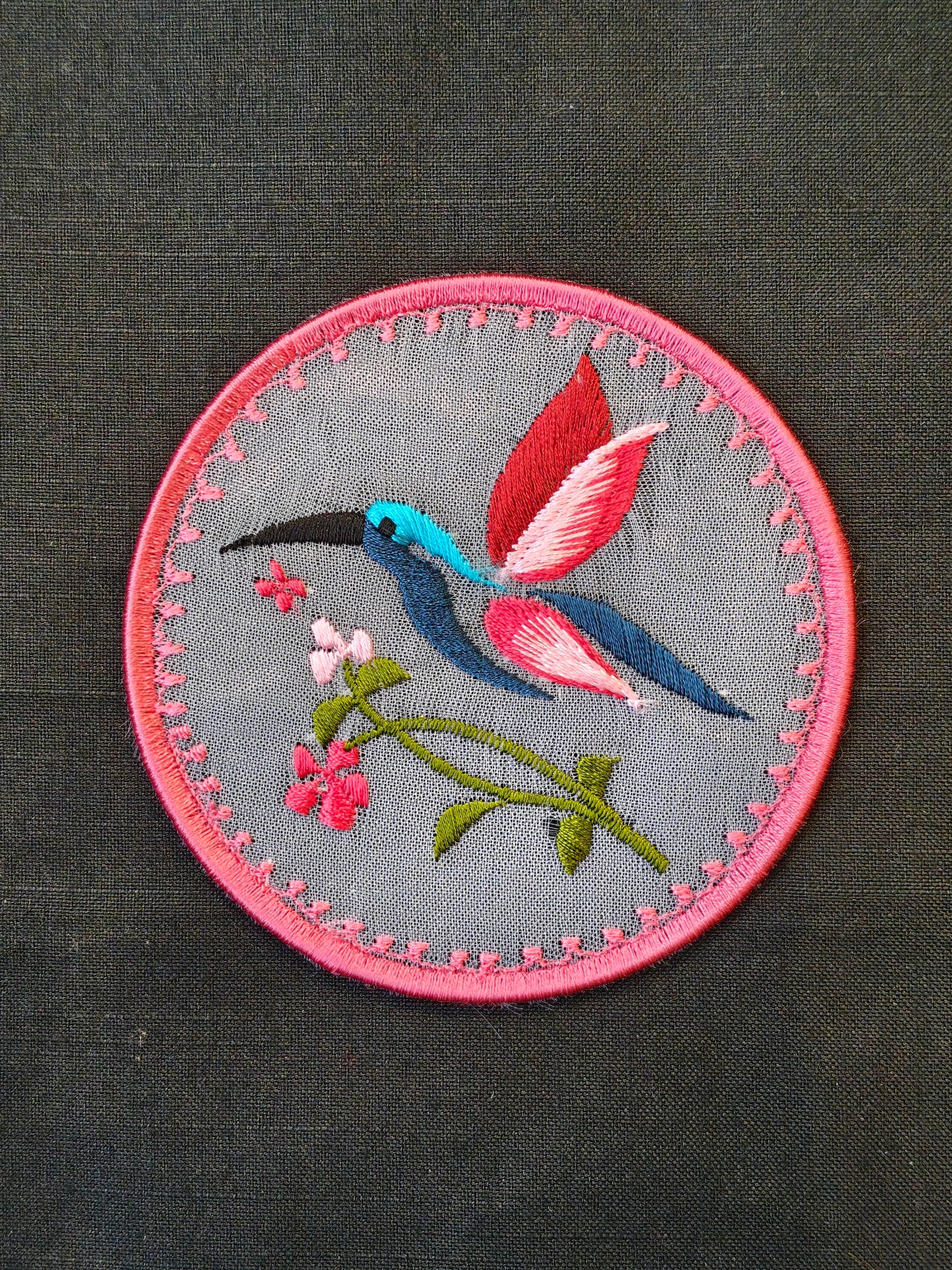 Circular embroidered Handcrafted fabric coaster - single - multiple designs available