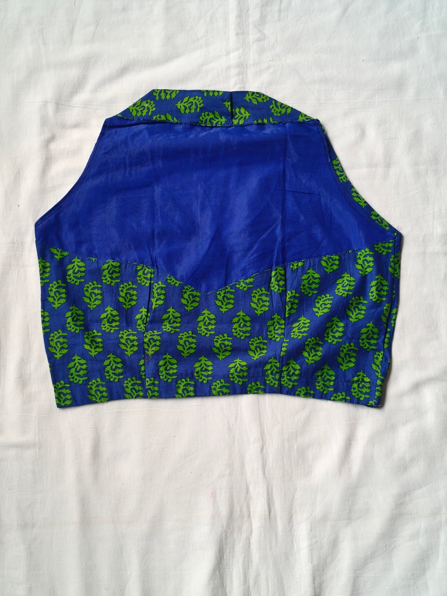 Halter neck handblock printed leaf pattern blouse with netted back - multiple colors available