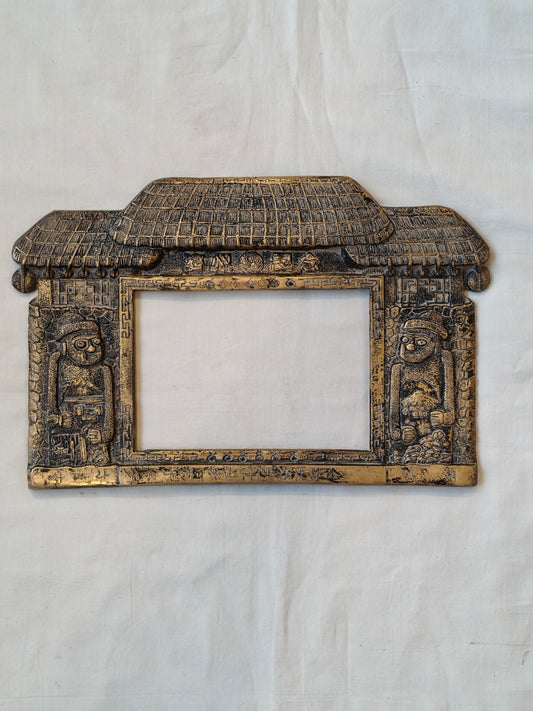 Vintage brass handcrafted wall frame -  architecture and guardian statues