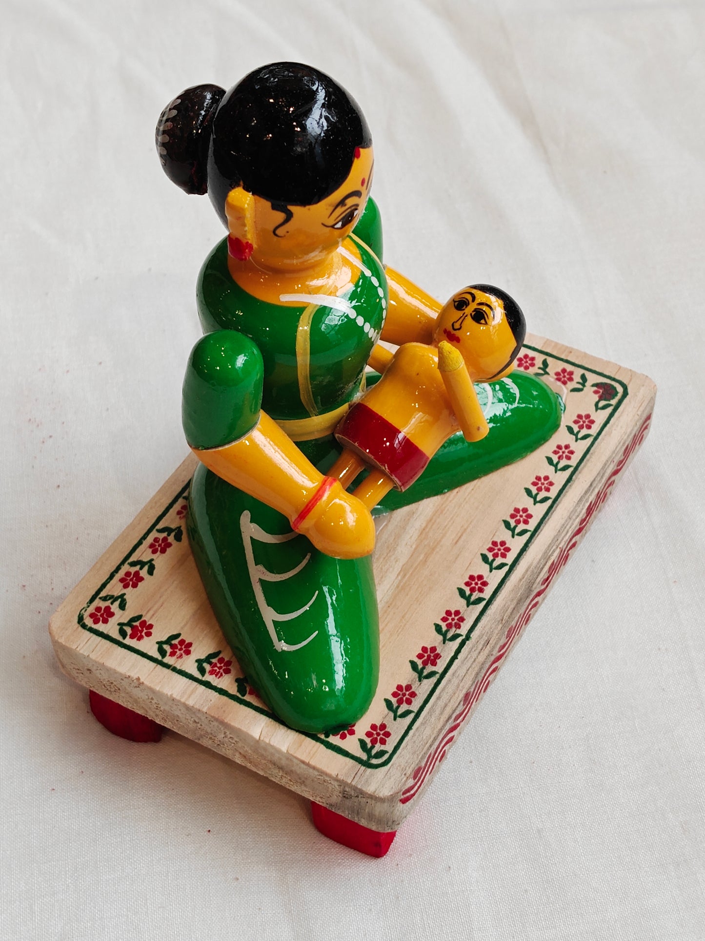 Mother and baby in her lap - handcrafted wooden decor