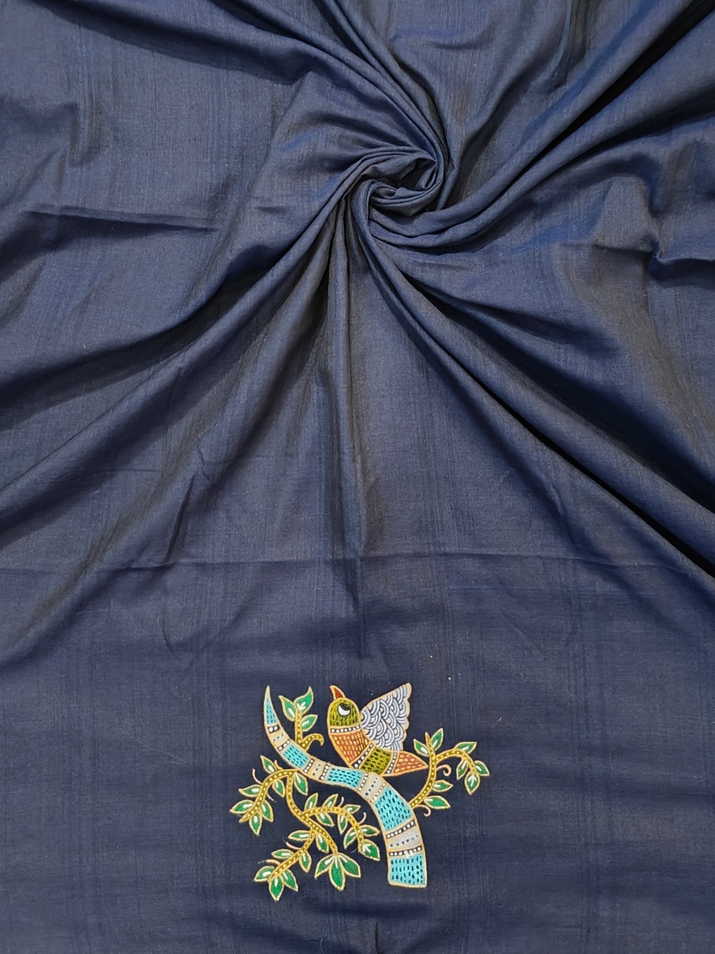 Handloom cotton hand-painted unstitched blouse piece with borders
