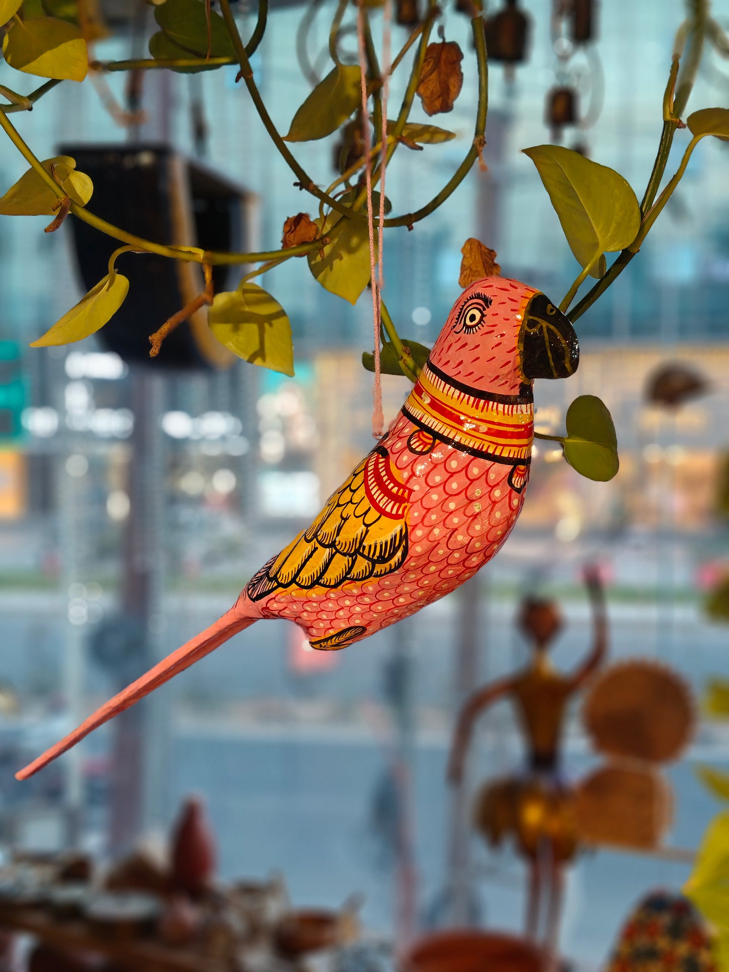 Patachitra colorful hand-painted papier mache parrots - multiple colors available