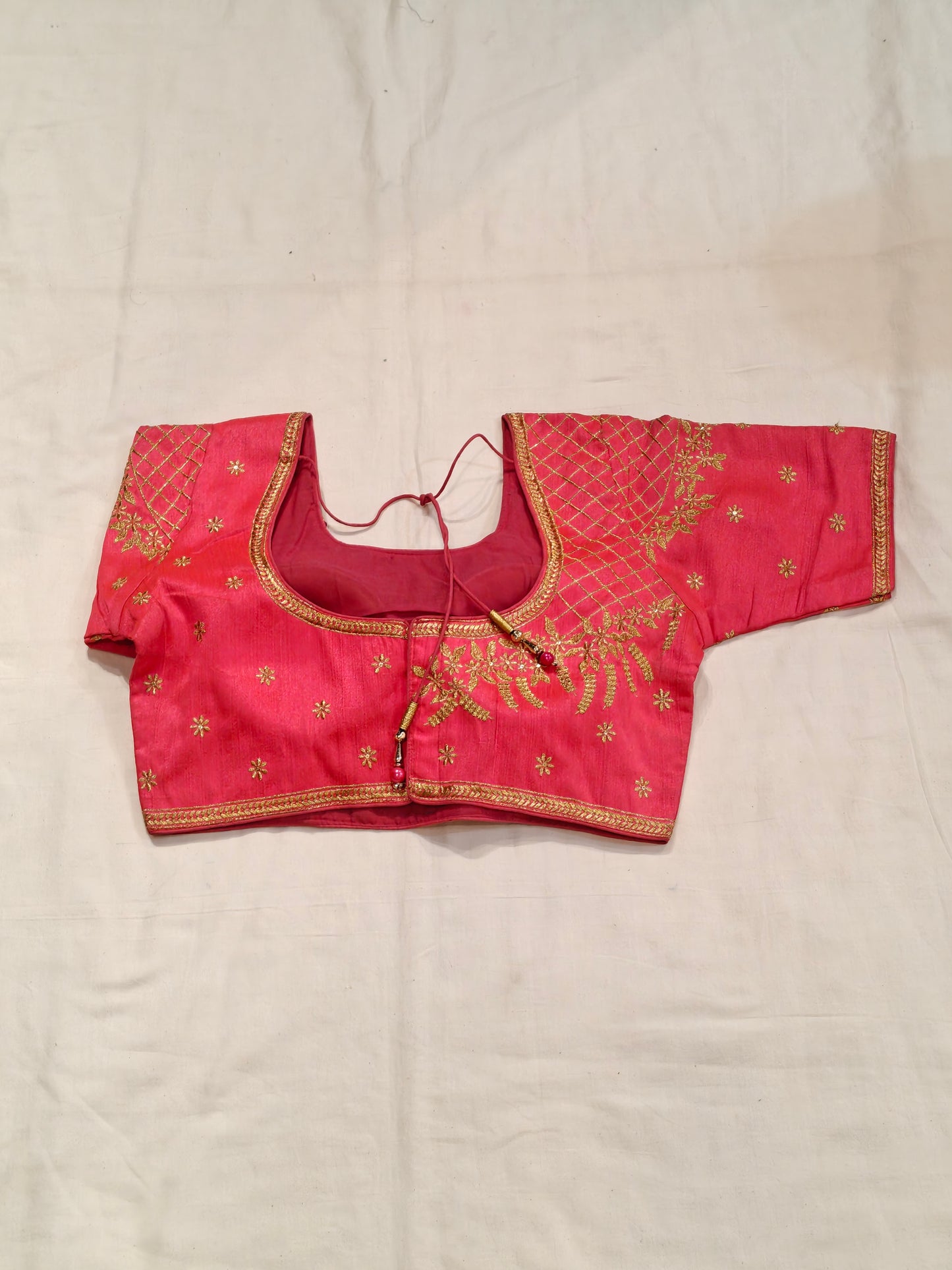 Silk short sleeves blouse with golden embroidery