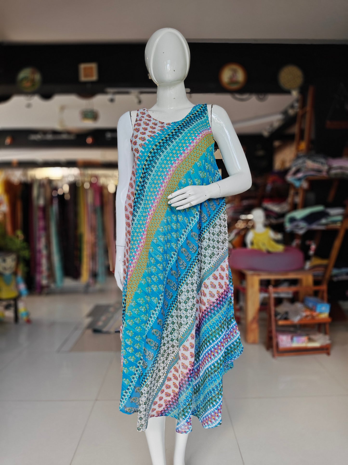 Colorful butis and floral printed georgette dress