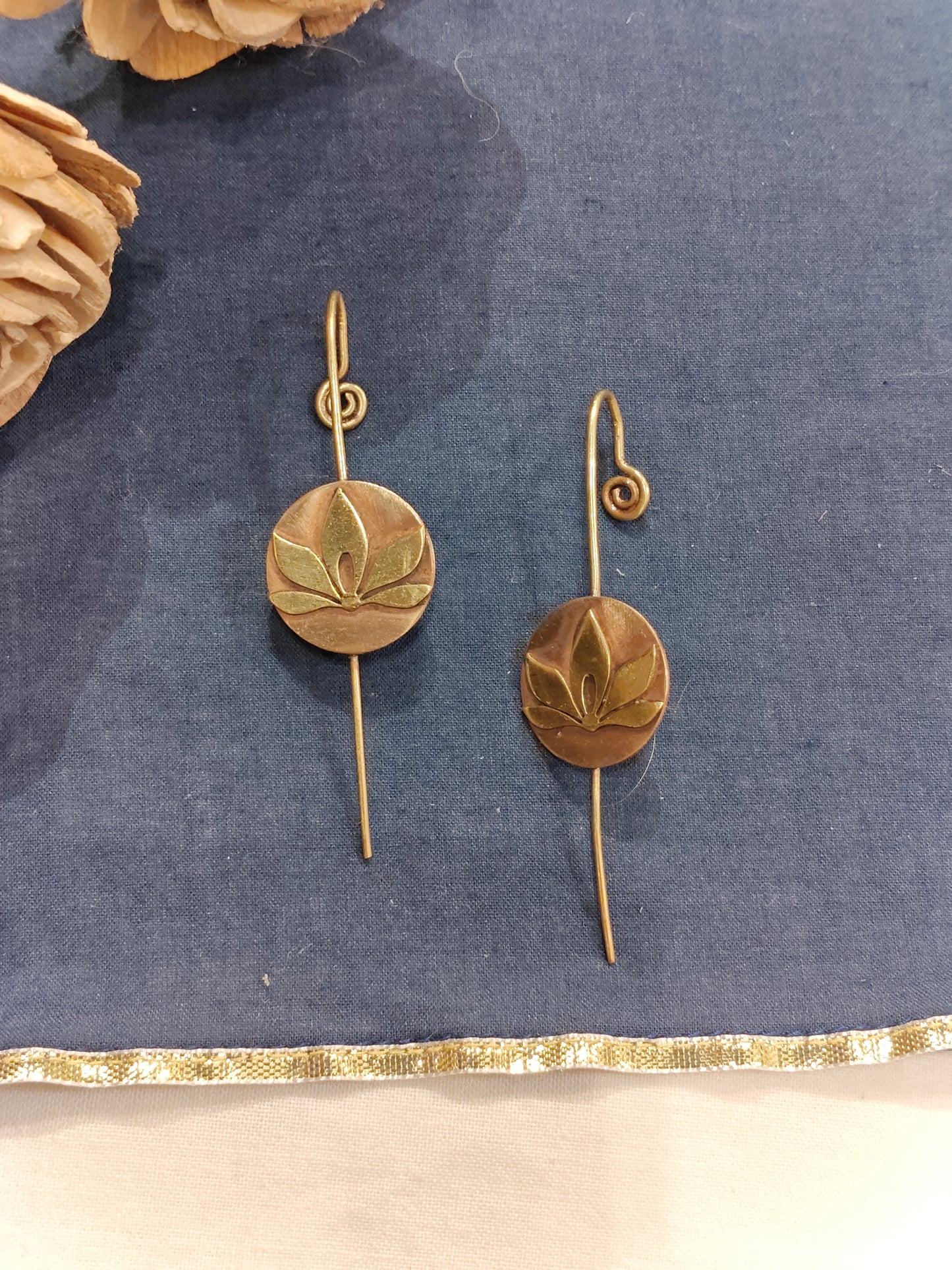 Lotus design handcrafted copper and brass ear bugidis / clip on
