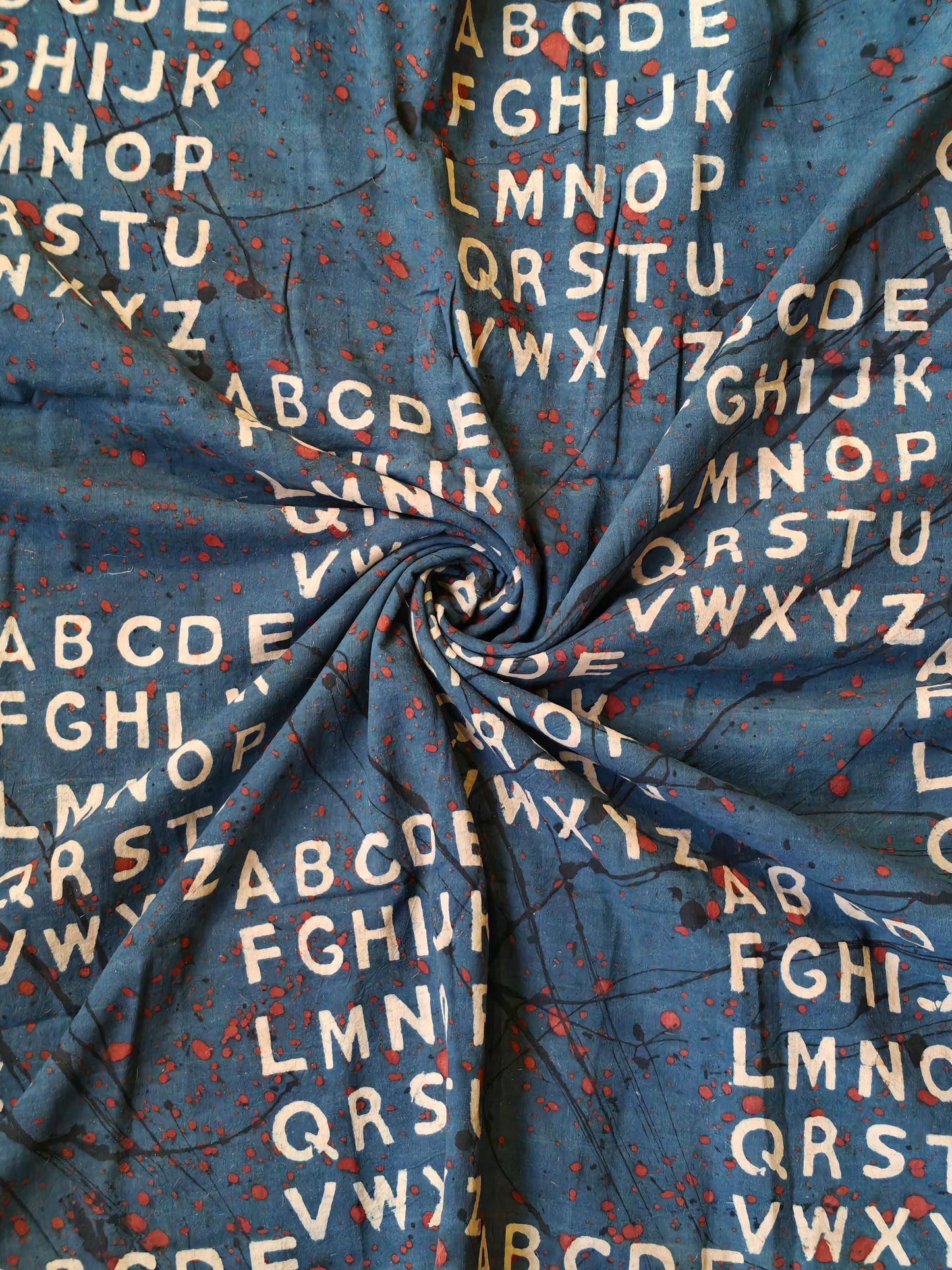 Handloom cotton fabric with English alphabets - hand block printed