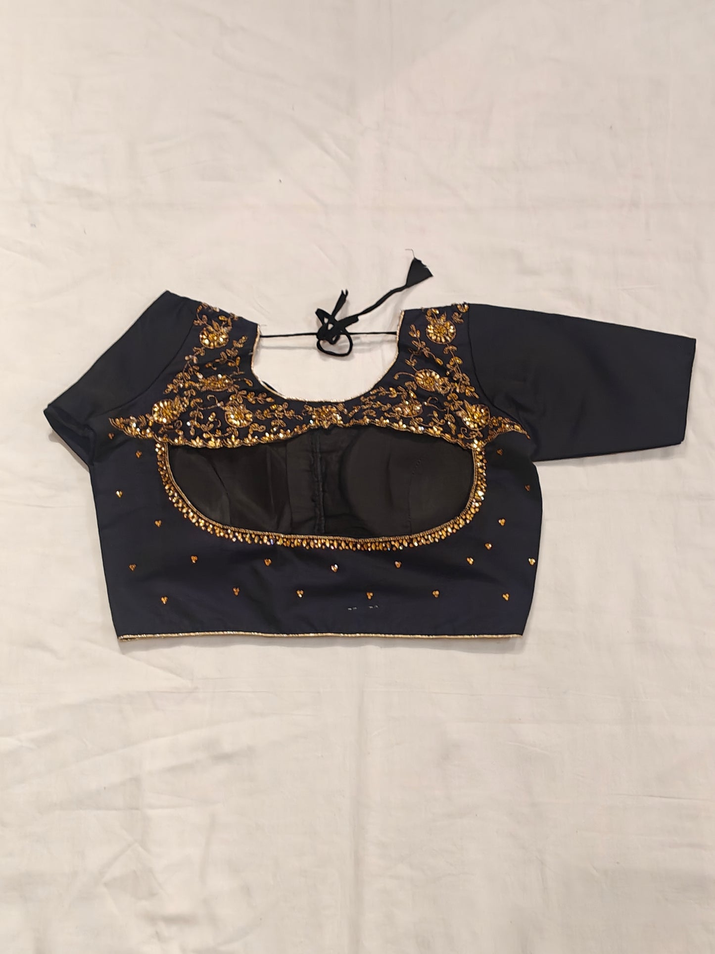 Art silk blouse with stone work and hand embroidery on back