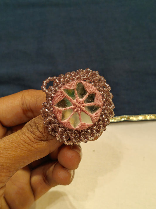 Handcrafted finger ring with bead work and mirror
