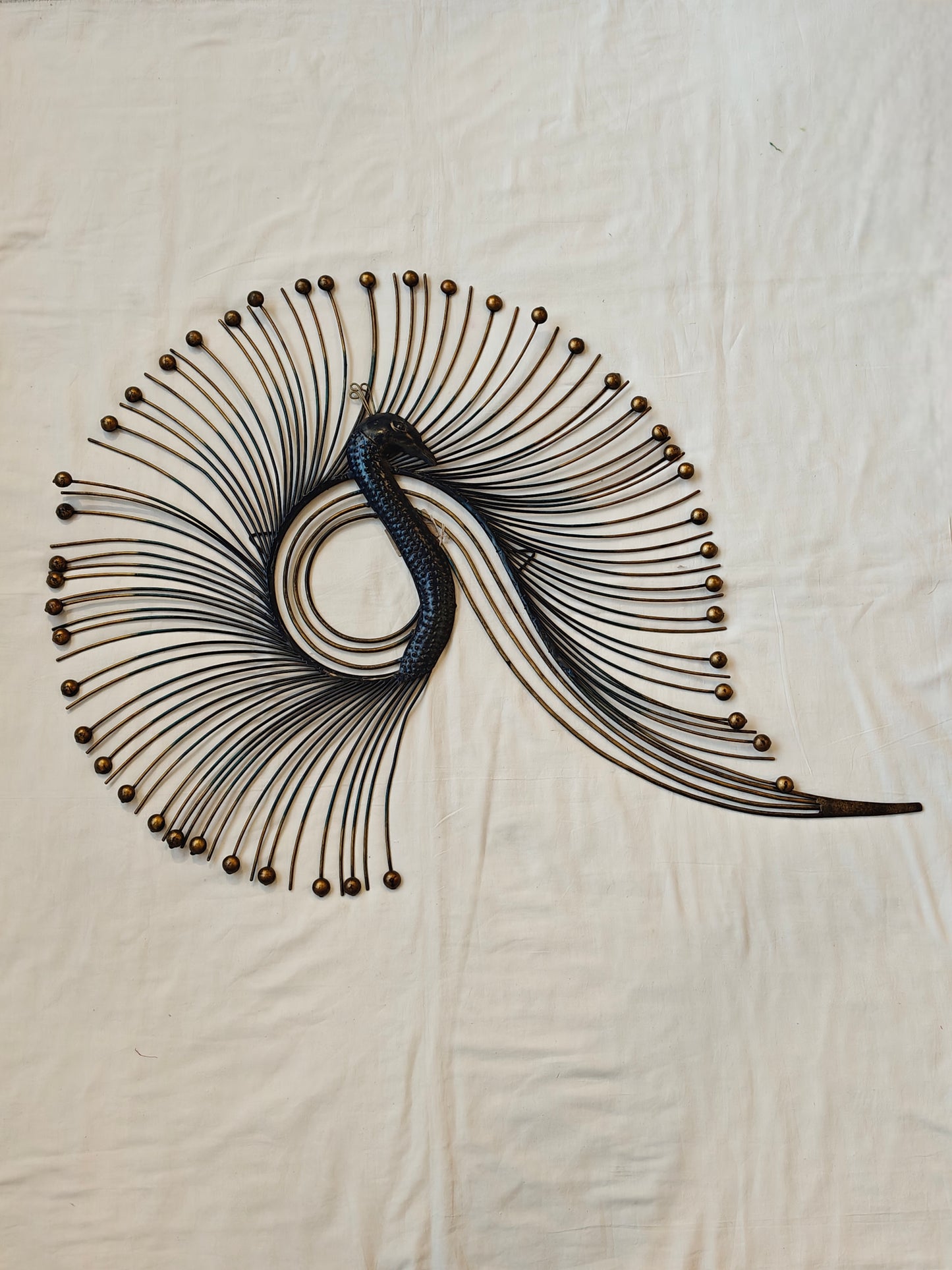 Blue and gold toned peacock wall decor  - quirky handcrafted iron decor