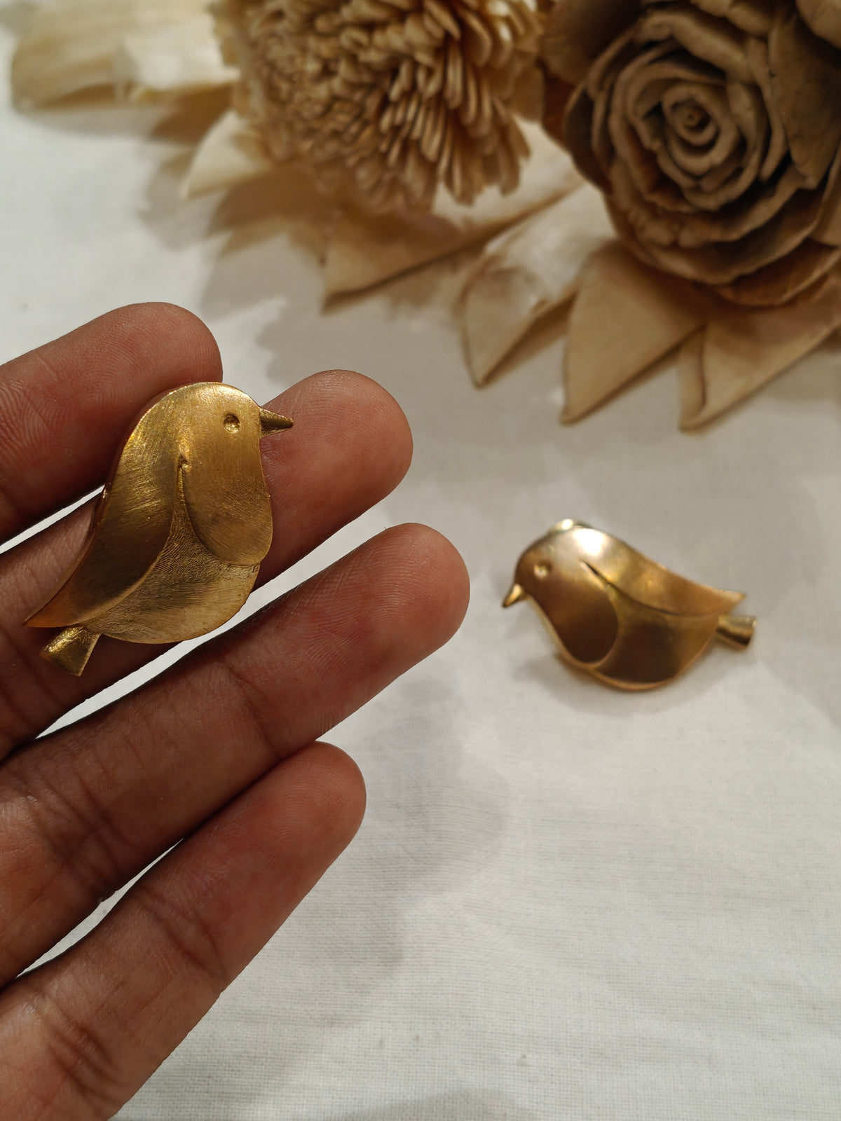 Bird shaped brass stud earrings