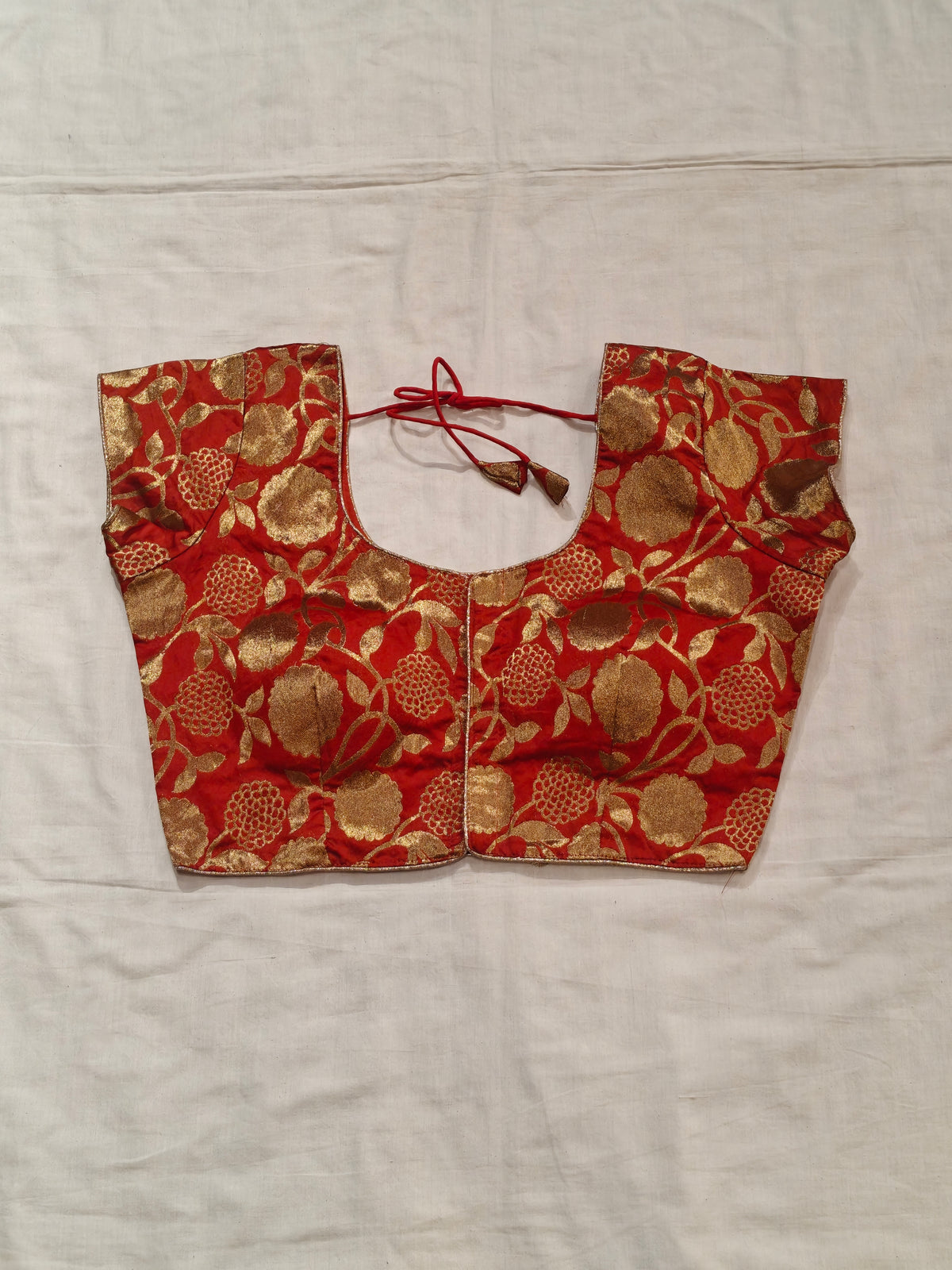 Red and gold floral brocade blouse
