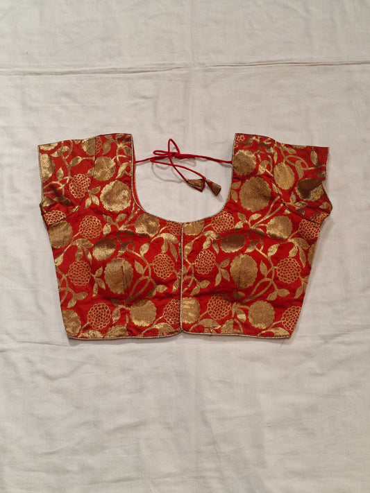 Red and gold floral brocade blouse
