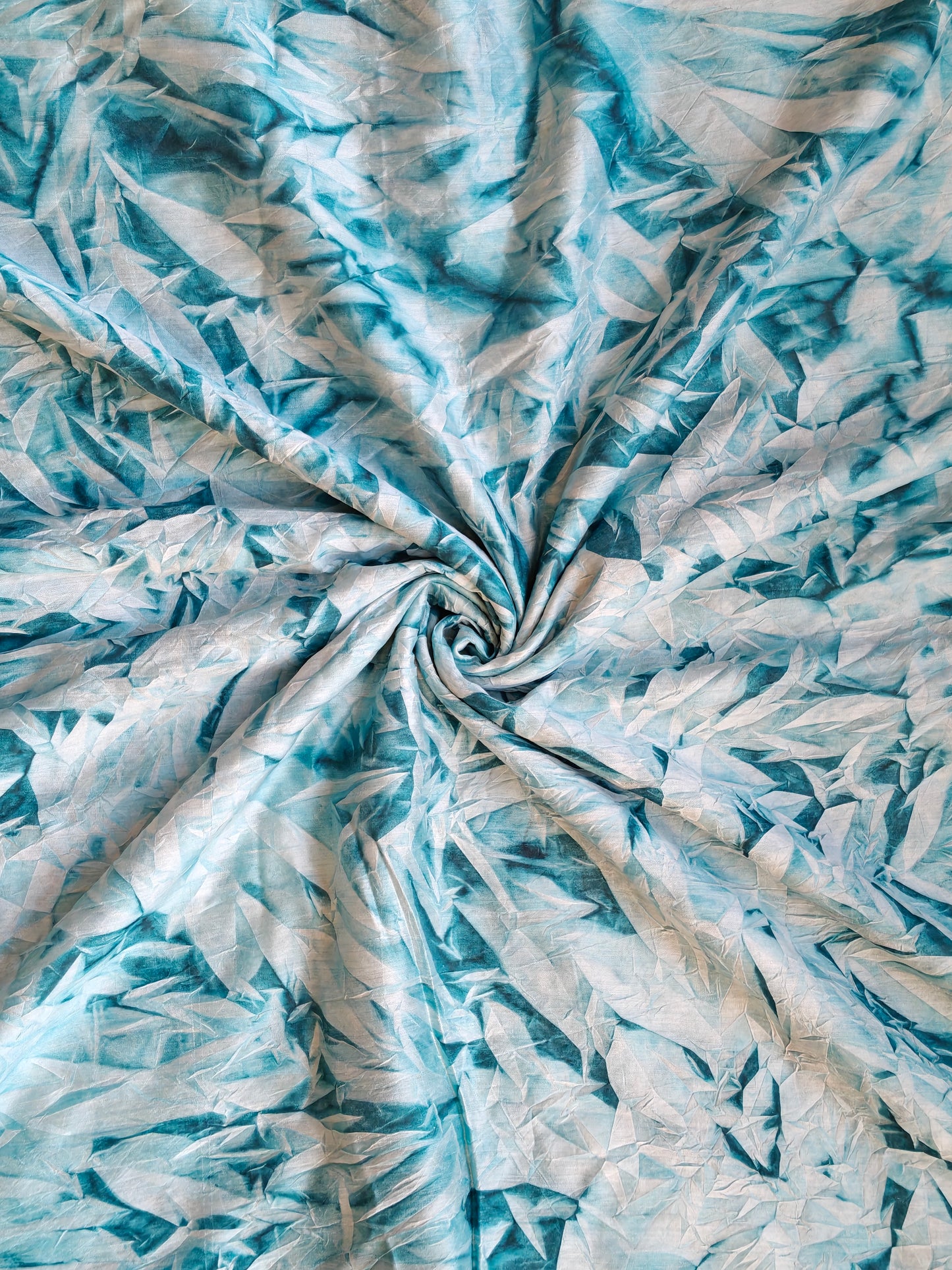 Aqua blue and white crystalline crushed design fabric