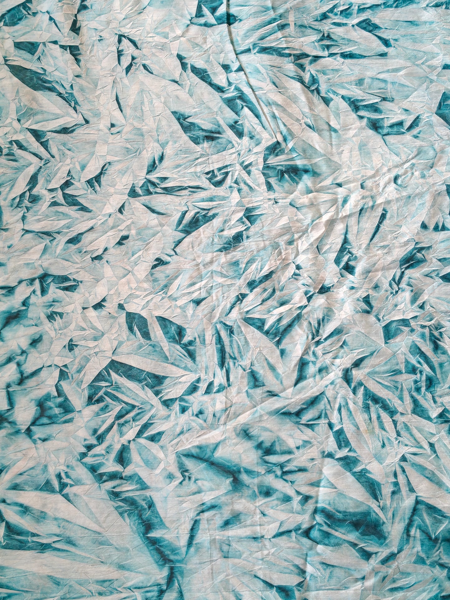 Aqua blue and white crystalline crushed design fabric