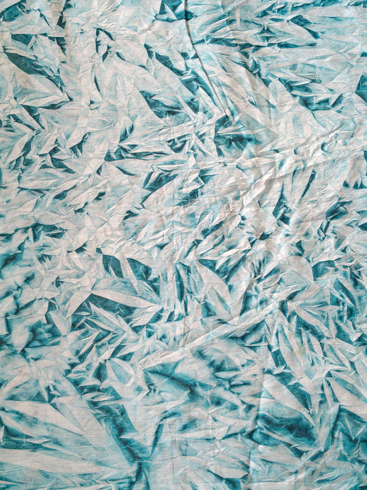 Aqua blue and white crystalline crushed design fabric