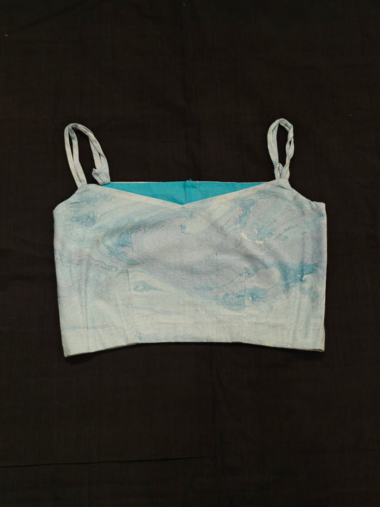 Light blue marble patterned sleeveless handloom cotton blouse