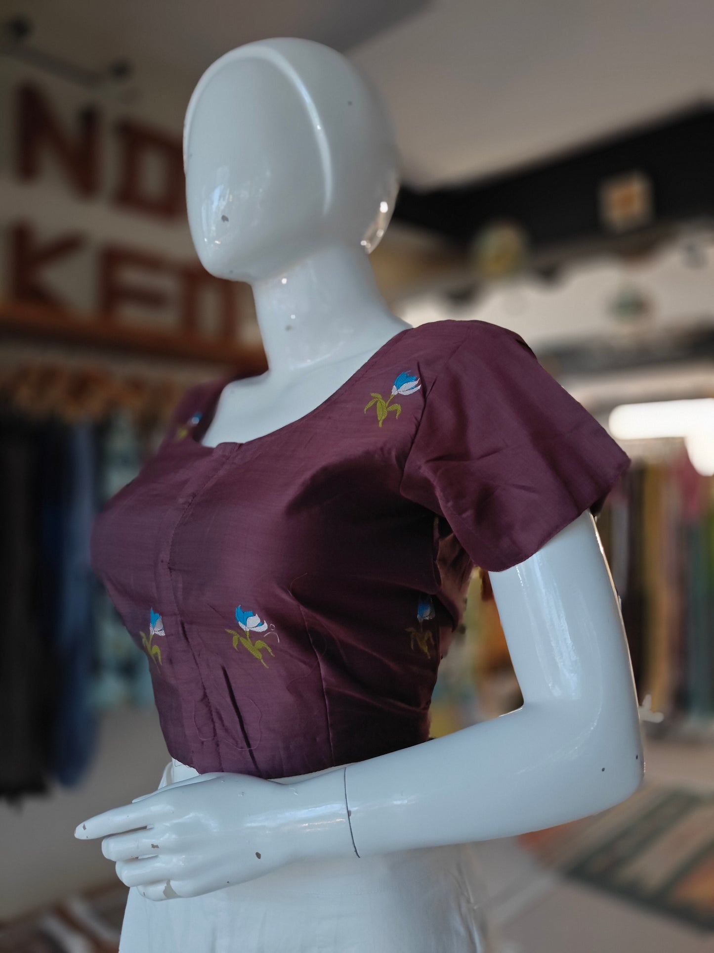 Brown flower meenakari buti handloom silk blouse