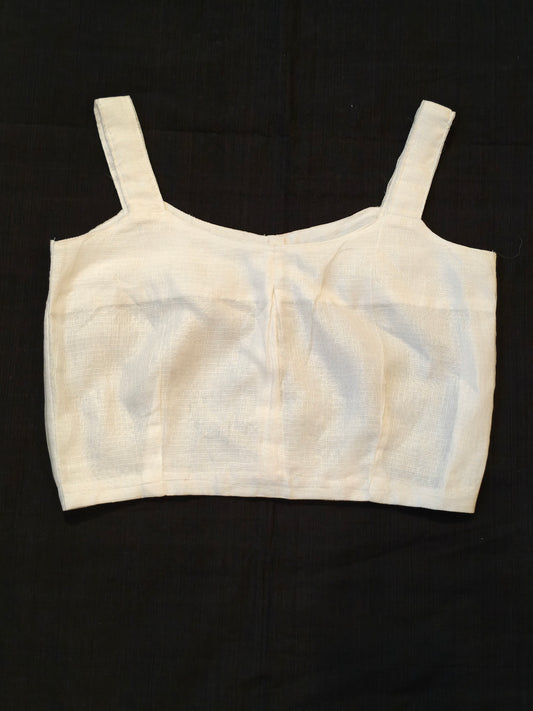 Off white kota silk strap sleeves blouse- back open