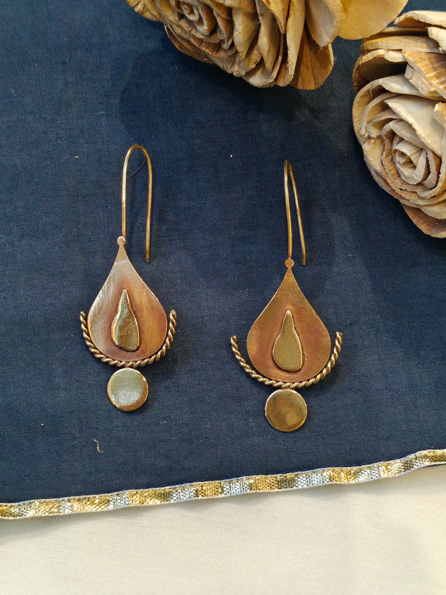 Drop shaped handcrafted copper brass hook earrings