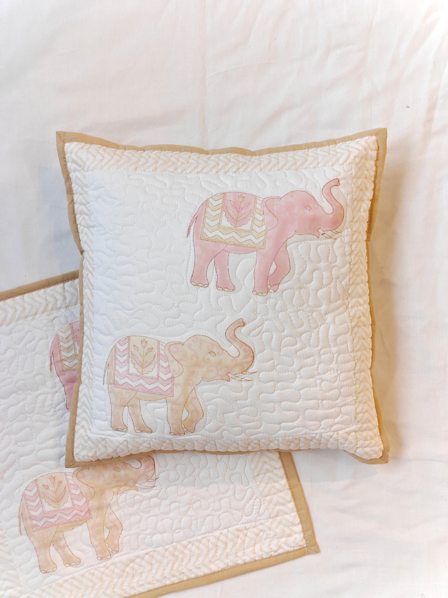 Hand block printed quilted 16 x 16 inch cotton cushion cover - single - multiple designs available