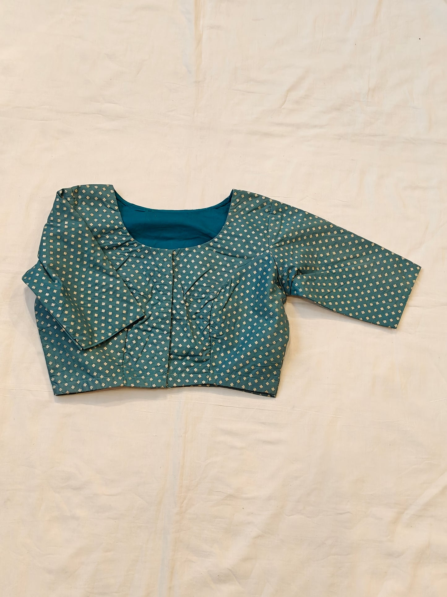 Teal green polka dots print blouse