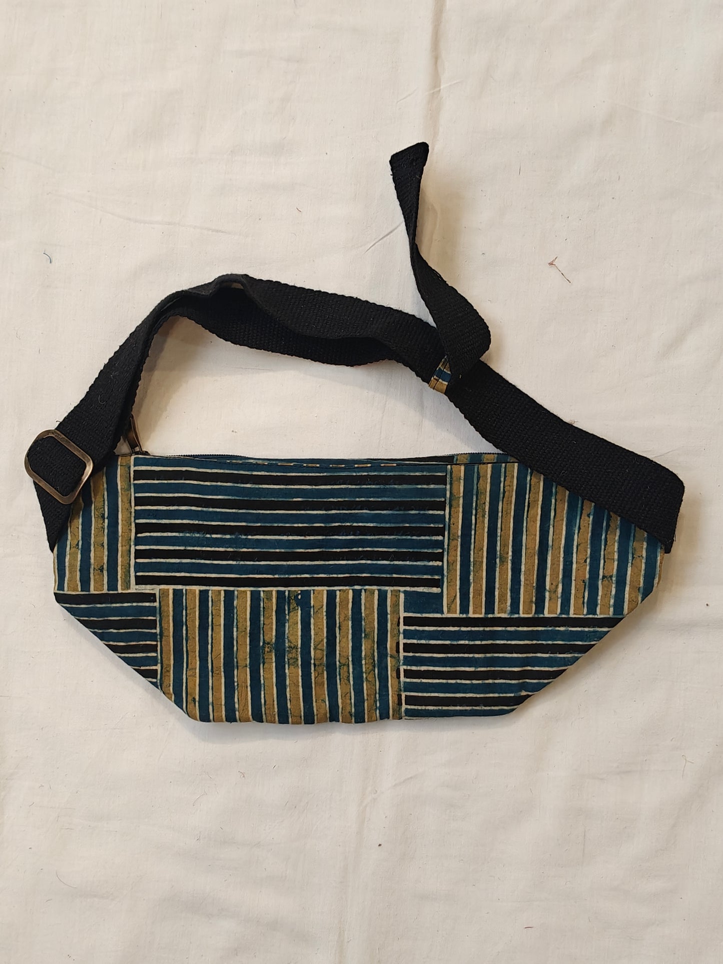 Waist fanny pack with multicolour fabric panels - Handmade jute bag