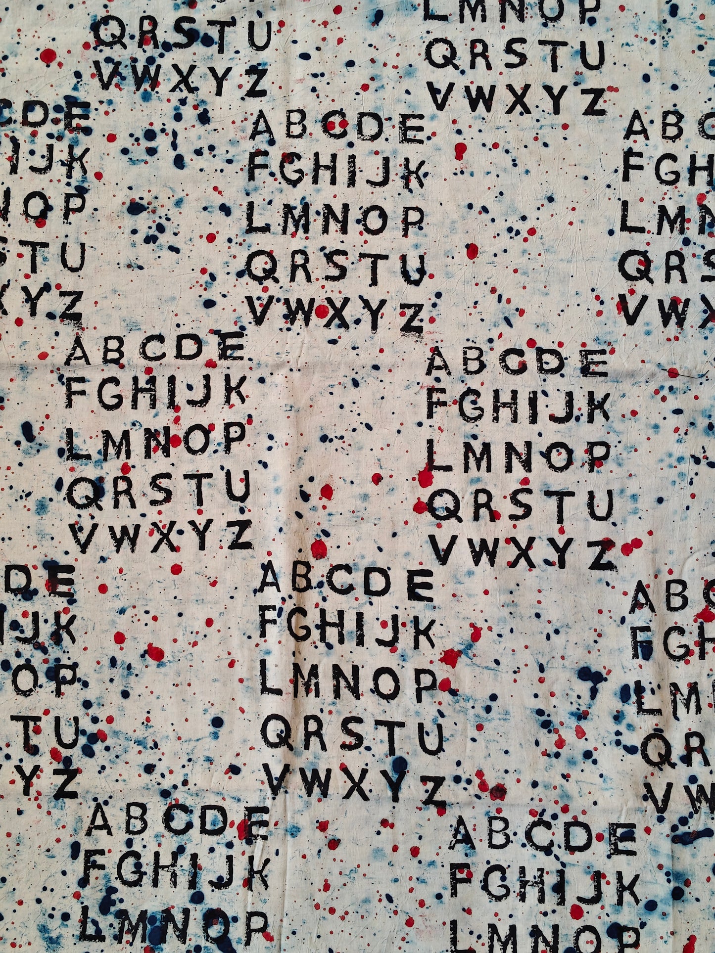 Handloom cotton fabric with English alphabets - hand block printed