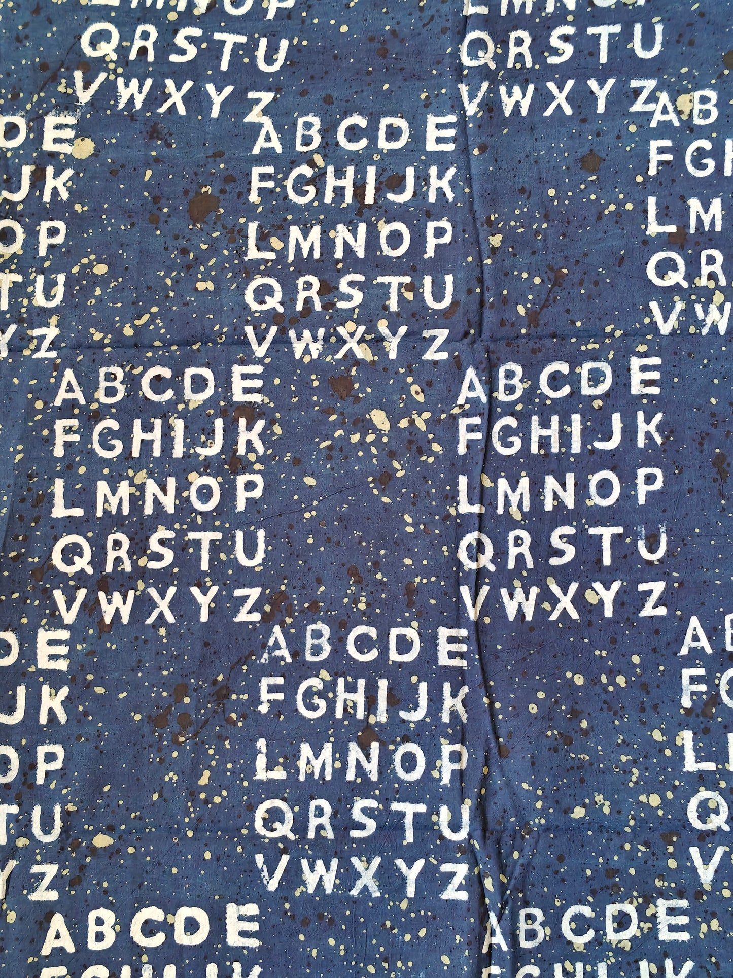Handloom cotton fabric with English alphabets - hand block printed