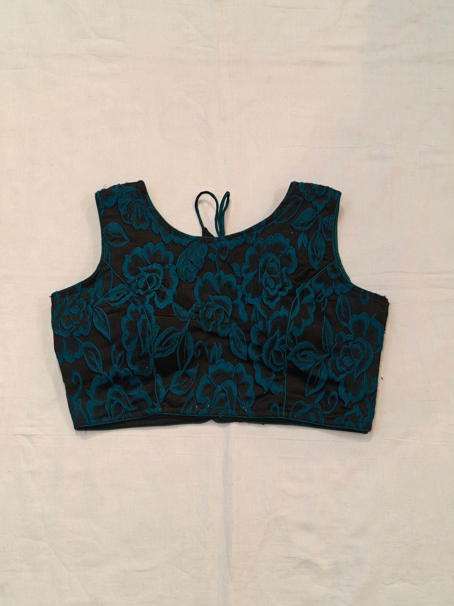 Green on black base sleeveless blouse with back doris