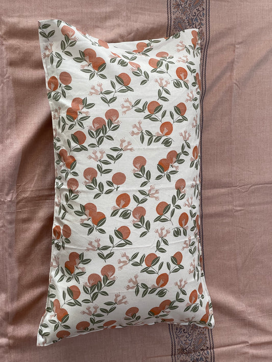 white cotton orange fruit printed pillow covers