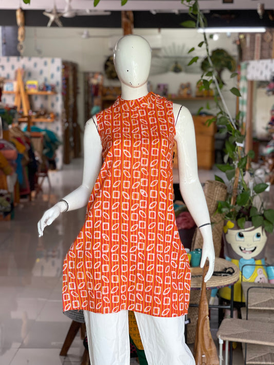 Orange yellow batik cotton kurti