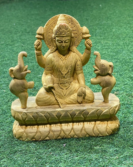 Lakshmi Devi hand carved wooden statue