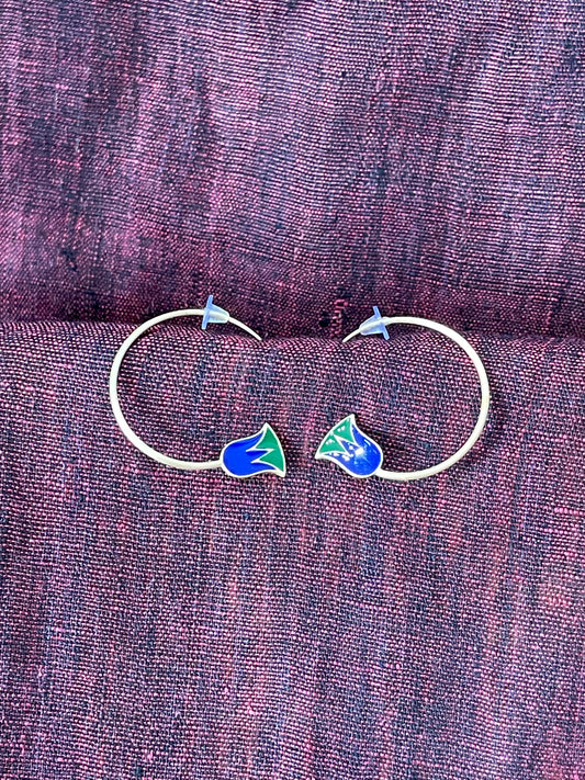 Enamel flower half hoop earrings