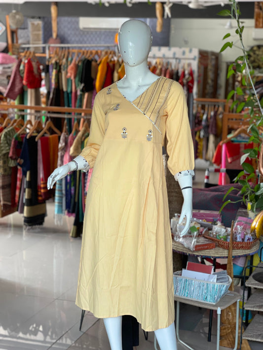 Yellow cotton angrakha style dress