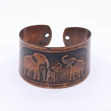 Copper enamel bracelet - elephant family
