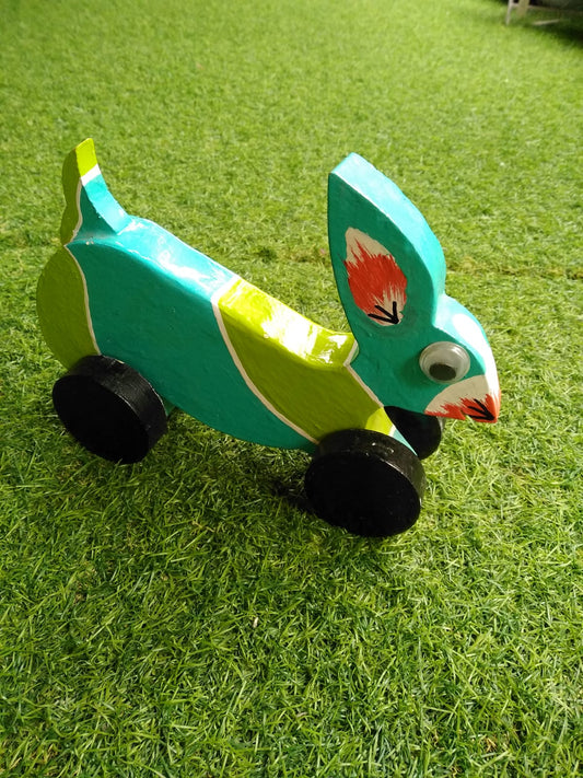 Rabbit wooden toy with wheels