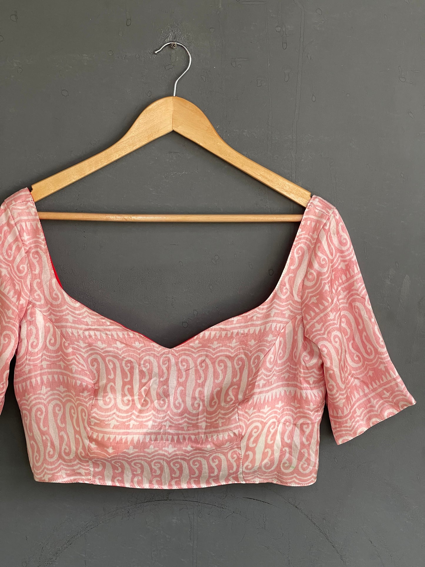 Light pink hand block printed silk blouse