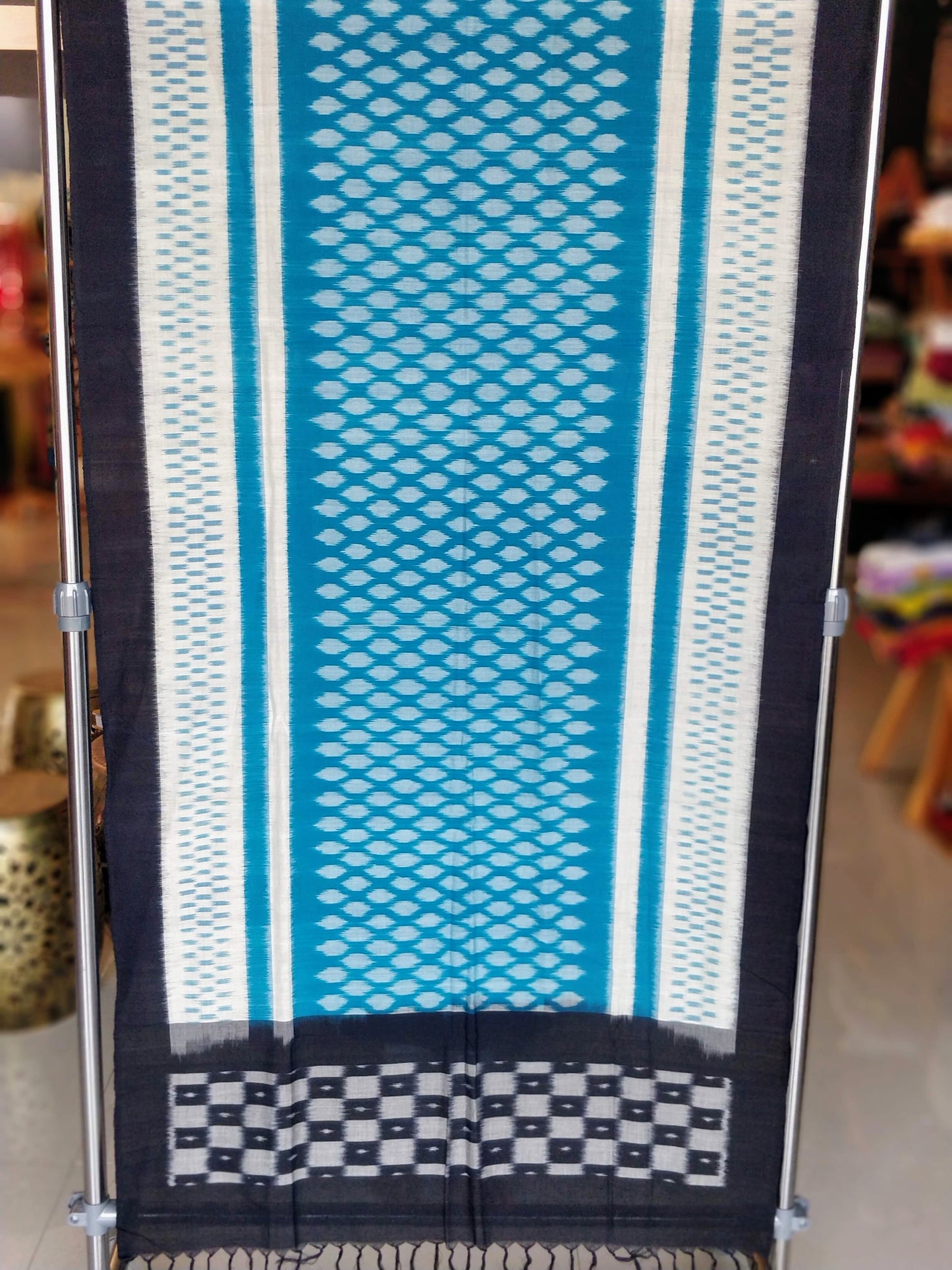 Blue ikat handloom vertical panels dupatta
