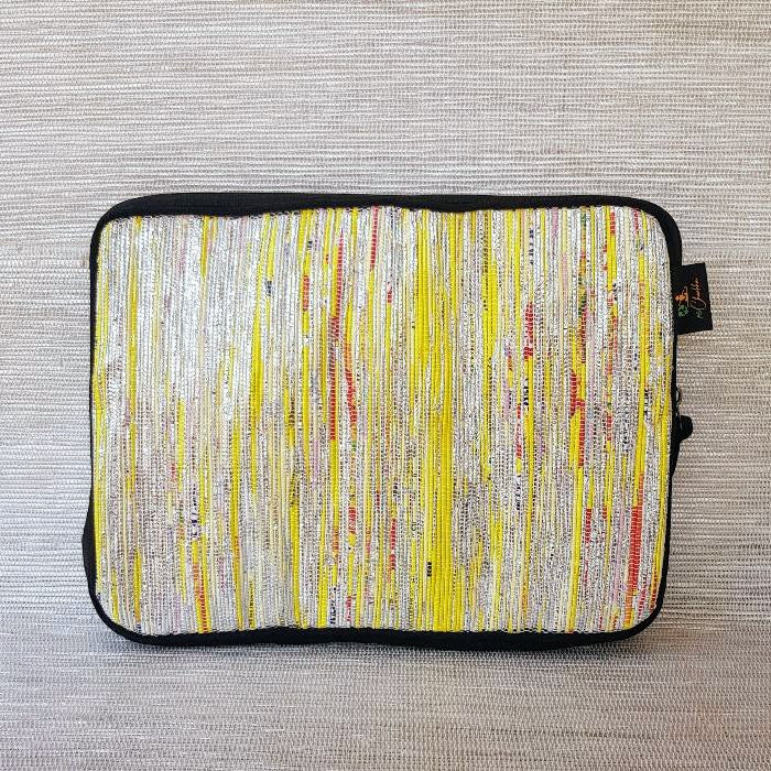 Upcycled plastic wrapper tablet pouch