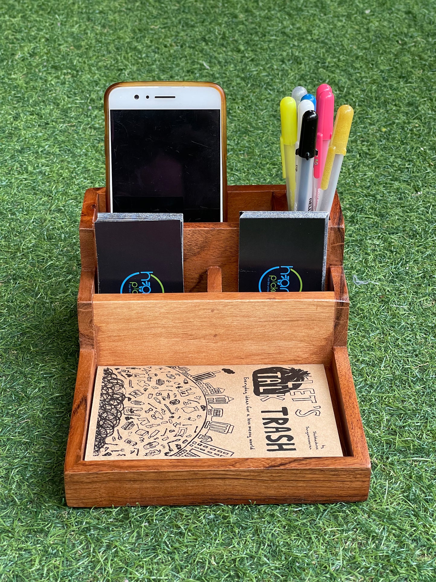 Acacia wood multi level desk organizer