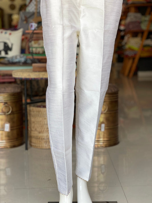 Off white Silk pants with cotton lining and gota border