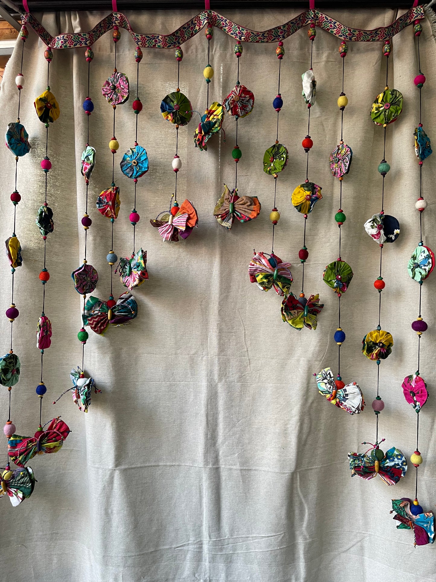 Handmade cloth butterflies and flowers toran / curtain / room separator